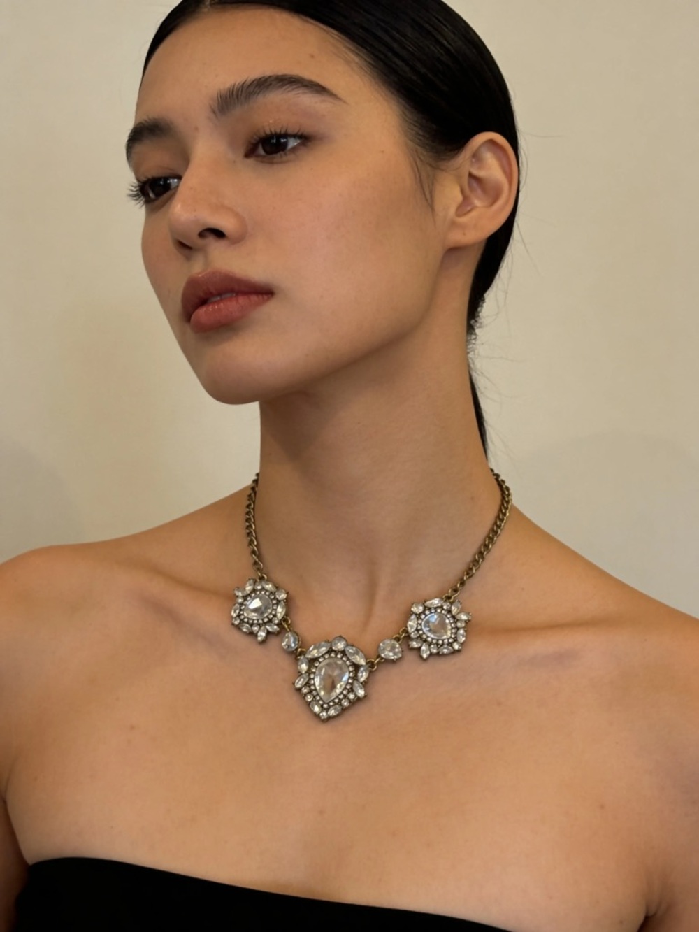 Crystal Statement Necklace in Gold Tone